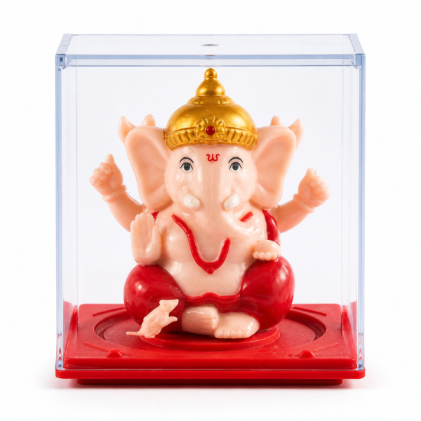 Hand-Moving Ganesha Idol with Rotating Base (1 Pc) – Premium Resin Ganesh Murti with Acrylic Display Box | Mini God Idol for Home Temple, Car Dashboard & Gift