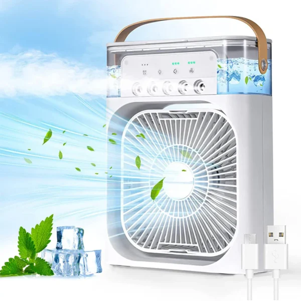 Portable Air Cooler Fan with 7-Color LED Light | Personal AC Fan USB Air Conditioner Desk Cooling Fan for Home & Office (Big, 1 Pc)