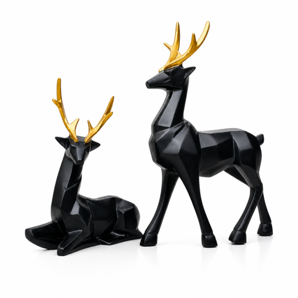 Abstract Deer Showpiece Set (2 pcs) – Premium Resin Art Deco Decorative Figurines for Home & Office Décor | Modern Black & Gold Deer Statue | Gift Item for Living Room, Tabletop & Shelf