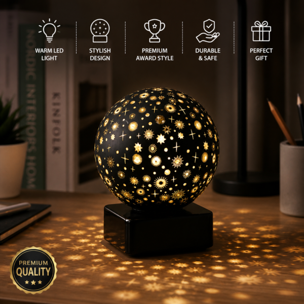 Premium Award Style LED Night Lamp – Star Projection Decorative Lamp with Warm Light | USB Powered Night Light for Bedroom, Living Room & Gift